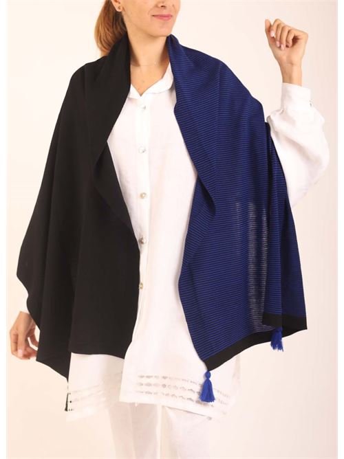 Stola in pura lana a righe nere e blu Art Tricot | STOLASTRISCEBLU